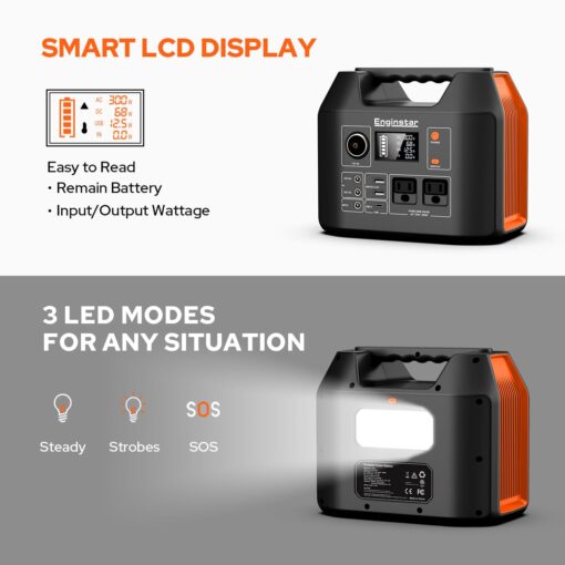 EnginStar Portable Power Station 300W 296Wh Battery Bank with 110V Pure Sine Wave AC Outlet for Outdoors Camping Hunting and Emergency, 80000mAh Backup Battery Power Supply for CPAP - Image 6