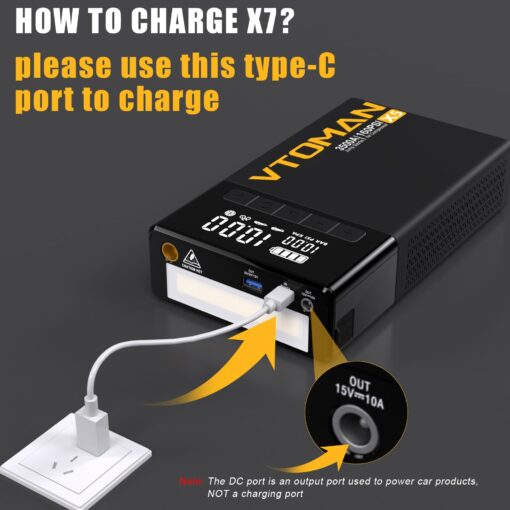 VTOMAN X7 Jump Starter with Air Compressor, 4250A Portable Car Jumper with 160PSI Digital Tire Inflator,12V Lithium Battery Charger Booster Box with Type-C Quick Charge (Up 10L Gas/10L Diesel Engine) - Image 5
