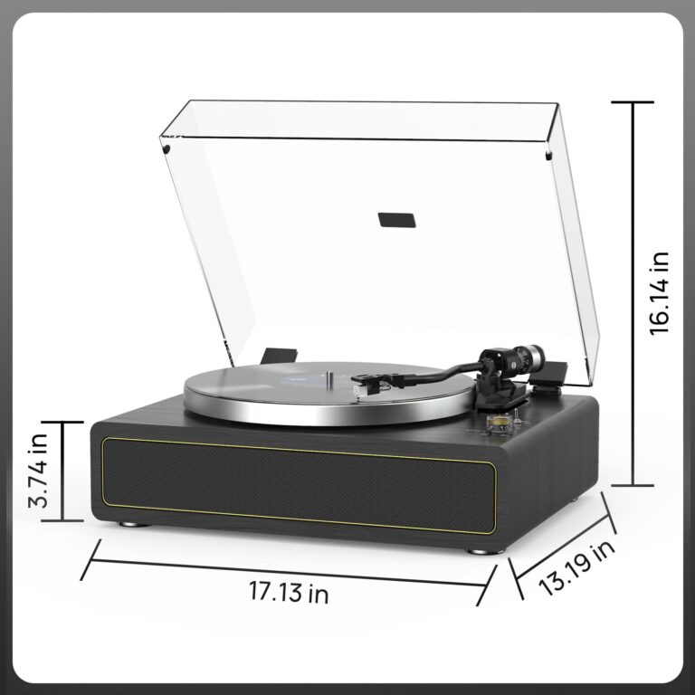 Turntable Record Player with Built-in Speakers, Vinyl Record Player Support Bluetooth Playback Auto Stop 33&45 RPM Speed RCA Line Out AUX in All-in-one Belt-Drive Turntable for Vinyl Records Black - Image 3