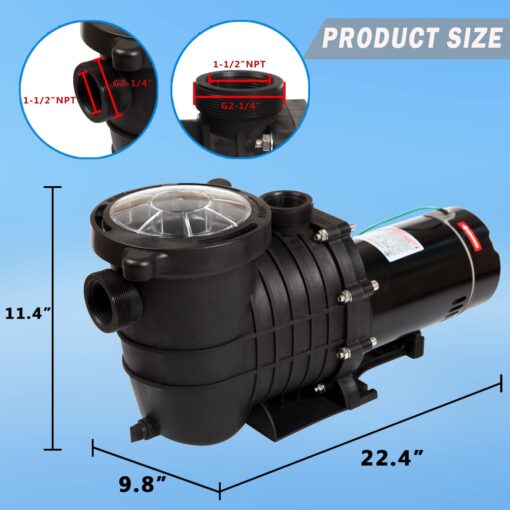 TOPWAY 2HP 110v Swimming Pool Pump 111GPM Filter Garden lnground and Above Ground Pools Water Pump - Image 6