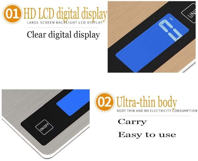 ZOCWJK Electronic Scales Digital Kitchen Weighing Scales - Waterproof Slim Colourful Design Electronic Cooking Appliance Scales(Gold-5kg/1g - Image 3