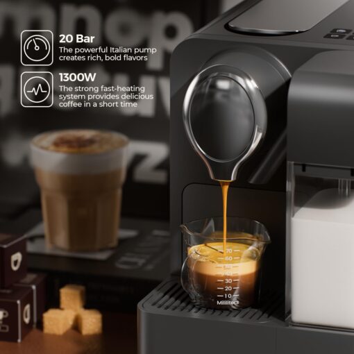 JZ.CAFE Espresso Machine with Integrated Automatic Milk Frother - Single-Serve Coffee Maker Capsule Compatible, One Touch Latte & Cappuccino, Single or Double Shot Espresso Maker - Image 6