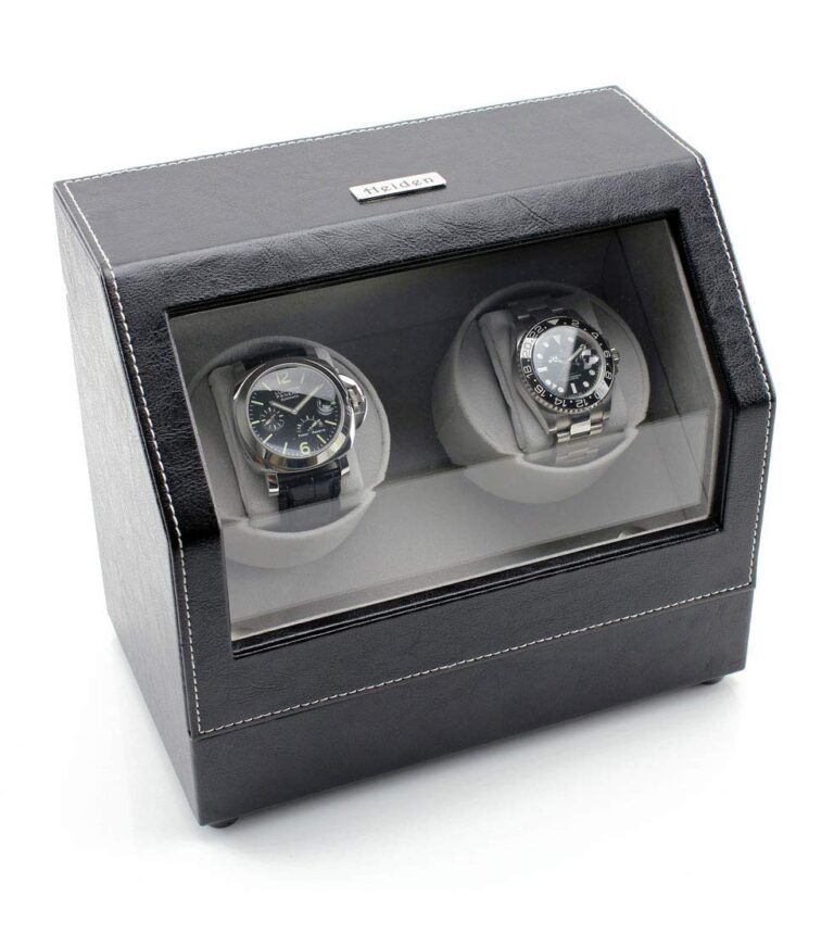 Heiden Watch Winder in Black Leather - Automatic Watch Winder for 2 Watches - Japanese Motor - Zero Magenetization - Use Batteries or Adapter Dual Watch Winder for Automatic Watches for Rolexs - Image 7