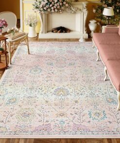 Lahome Pink Boho Area Rug, 8x10 Rugs for Bedroom Girls Living Room, Soft Floral Washable Non Slip Pastel Floor Carpet for Home Decor