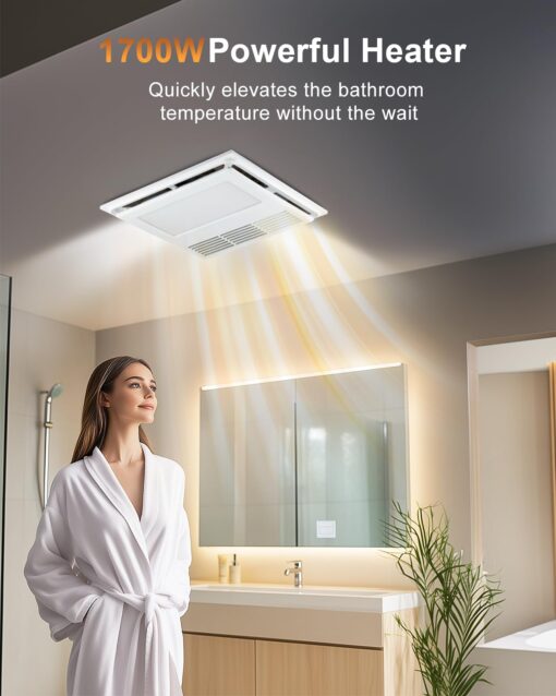 GROWNEER Bathroom Exhaust Fan with Heater, 110 CFM 1.5 Sone Exhaust Fan with Light, 35W Bathroom Fan with LED Light 2700K/3500K/5000K Adjustable, White (3-Color Adjustable) - Image 8