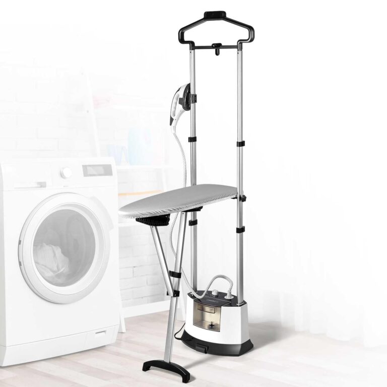 Hapyvergo Standing Garment Steamer for Clothes Suitable For All Fabric Types, Flat Hanging Iron Rapid Heats in 25s for 1 Hour Powerful Steam, with Garment Hanger, ironing board, Ironing Gloves