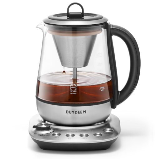 BUYDEEM K176 Tea Maker, Multifunctional Stainless Steel Electric Kettle for Tea and Coffee Brewing, Auto Keep Warm, 5 Flavor Controls, 1.5L