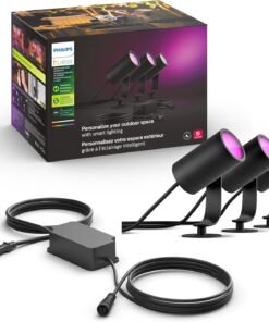 Philips Hue Lily Outdoor Smart Spot Light Base Kit - White and Color Ambiance LED Walkway Lights - Low Voltage Landscape Lighting - Requires Bridge - Control with App and Voice - Weatherproof - 3 Pack