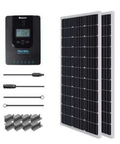 Renogy 200 Watt 12 Volt Monocrystalline Solar Panel Starter 20A Rover MPPT Charge Controller/Mounting Z Brackets/Tray Cable/Adaptor Kit for RV, Boats, Trailer, Camper, Marine,Off-Grid System, 200W
