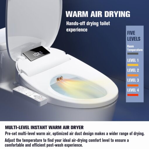 WLJBIDET Upgrade Bidet Toilet Seat Elongated, Rear and Feminine Wash, Unlimited Warm Water, Heated Seat, Warm Air Drying, Soft Close Lid, Sense Seat, Smart Bidet Seat Elongated Requires Electricity - Image 4