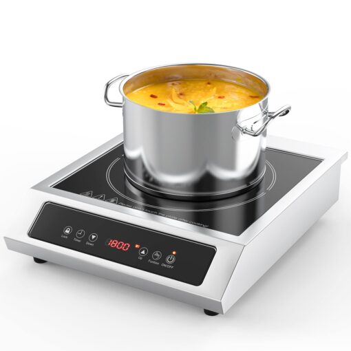 Commercial Induction Cooktop Portable Burner 1800W,ANHANE Induction Hot Plate,Electric for Cooking Countertop Stainless Steel, 9 Temp Levels,3 Hours Timer,Auto-Shut-Off,Touch Panel,Child Safety Lock