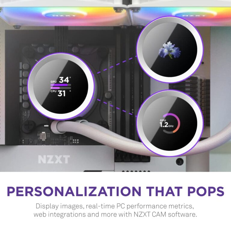 NZXT Kraken 360 RGB - 360mm AIO CPU Liquid Cooler - RL-KR360-W1 - Customizable 1.54" Square LCD Display for Images, Performance Metrics - High-Performance Pump - White - Image 8