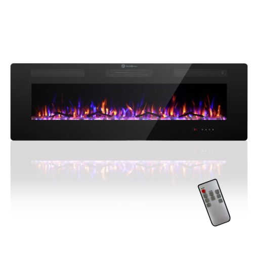 Cloud Mountain 60" Electric Fireplace，Wall-Mounted Heater with Timer Remote, Adjustable Flame for Living Room Bedroom，Black - Image 4