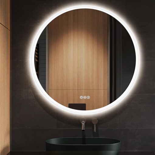 S·BAGNO 32’’ Round Led Bathroom Mirror with Lights, Backlit and Front Lighted, Wall-Mounted Vanity Mirror 3000K/4000K/6500K, Inside Bluetooth Speaker Anti-Fog Dimmable Smart Mirror