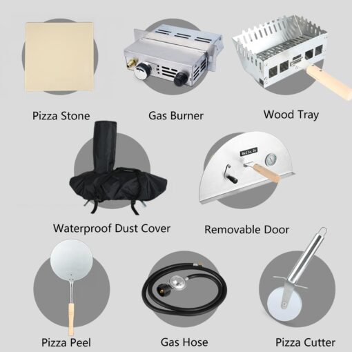 Hello. Dr 13" Multi-Fuel pizza oven - Outdoor Pizza Oven - portable wood fire and gas pizza oven outdoor - propane pizza oven with Pizza Cutter, pizza stone, pizza peel& Waterproof Cover - Image 9