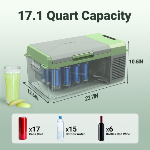 BODEGACOOLER 12 Volt Car Refrigerator, 17.1 Quart Portable Freezer,-4℉-68℉ Car Fridge, Electric Cooler 12/24V DC100-240 Volt AC for Outdoor, Vehicles, Travel, Camping, RV, Home Use - Image 8