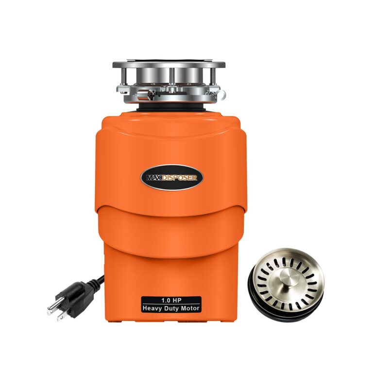 MAX DISPOSER Garbage Disposal 1 HP Ultra Quiet Intelligent Auto-Reverse Function Continuous Feed Food Waste Disposer with Power Cord Easy install, AC Motor Stainless Steel Grind 1 Horsepower (MAX-6)