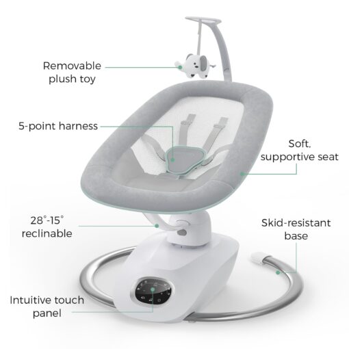 Momcozy CocoSway Baby Swing for Infants to Toddler, 3D-Motion Electric Baby Swing with 6 Motions & 4-Speeds, Remote Control, Infant Swing with 8 Preset Lullabies for Baby Boy Girl Up to 20 lbs - Image 4