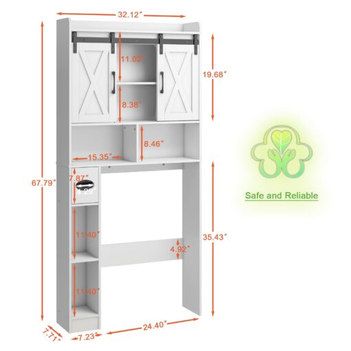 Over The Toilet Storage Cabinet, Farmhouse Storage Cabinet Over Toilet with Sliding Doors，Home Space-Saving Toilet Rack, for Bathroom, Restroom, Laundry - Image 3