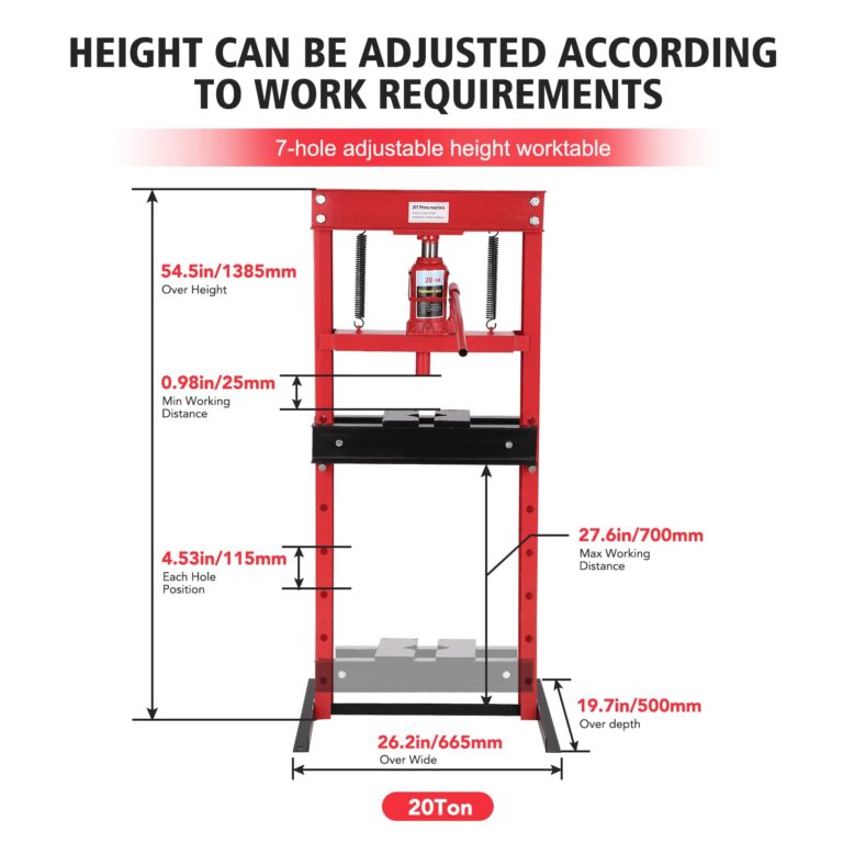 Hydraulic Shop Press, 20 Ton Benchtop Hydraulic Shop Press with Press Plates, H-Frame Garage Floor Press, Adjustable Working Table Height, Red - Image 3