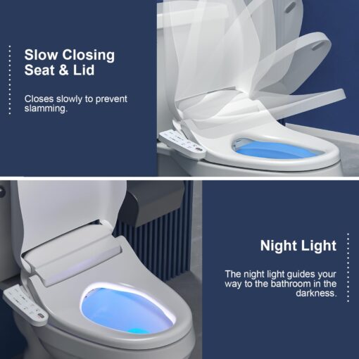 ZMJH 236D Bidet Toilet Seat, Round Smart Unlimited Warm Water, Vortex Wash, Electronic Heated, Warm Air Dryer, Rear and Front Wash, LED Light, Need Electricity, White (Round) - Image 6