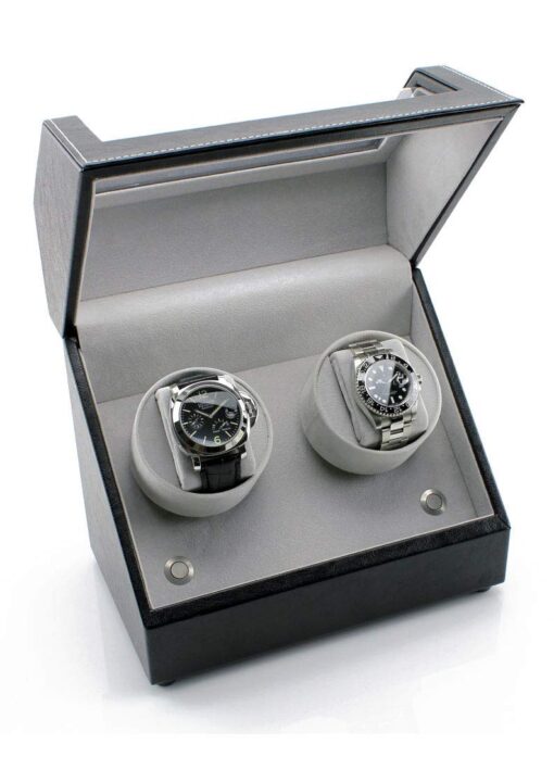 Heiden Watch Winder in Black Leather - Automatic Watch Winder for 2 Watches - Japanese Motor - Zero Magenetization - Use Batteries or Adapter Dual Watch Winder for Automatic Watches for Rolexs - Image 6