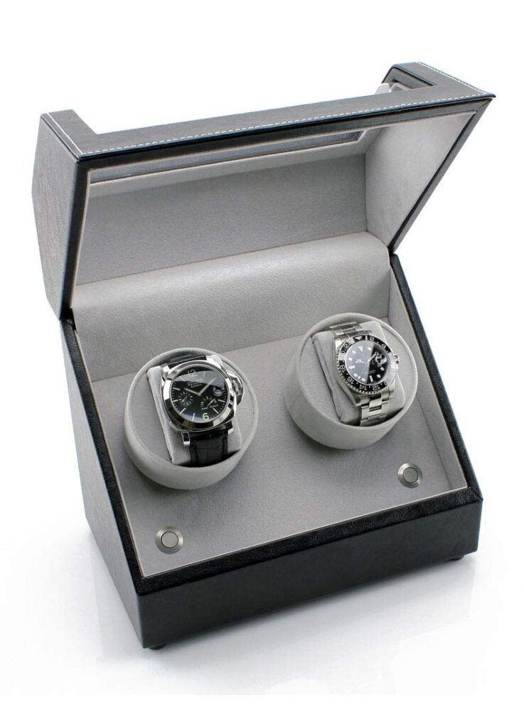 Heiden Watch Winder in Black Leather - Automatic Watch Winder for 2 Watches - Japanese Motor - Zero Magenetization - Use Batteries or Adapter Dual Watch Winder for Automatic Watches for Rolexs - Image 6
