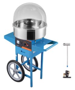 VEVOR Electric Cotton Candy Machine Cart with Cover, 1000W Commercial Floss Maker w/Stainless Steel Bowl, Sugar Scoop and Drawer, Perfect for Home, Carnival, Kids Birthday, Family Party, Blue