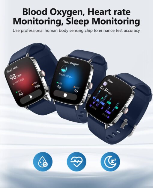 2025 Smart Watches for Men Women, 1.85" AI Voice Smartwatch, 24/7 Heart Rate Monitor, Stress/SpO2/Sleep Tracker, IP68 Waterproof, Weather, 100+ Sports Fitness Tracker for Android iOS Blue - Image 7