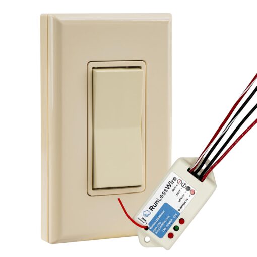 RunLessWire Low Voltage 8-30VDC Dimming Self Powered (NO Batteries) Wireless Light Switch - No Wiring, Battery, or WiFi Needed - Basic Low Volt Dimmer Kit: 1 Receiver, 1 Switch – Light Almond