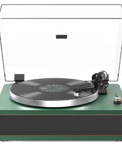 Turntable Record Player with Built-in Speakers, Vinyl Record Player Support Bluetooth Playback Auto Stop 33&45 RPM Speed RCA Line Out AUX in All-in-one Belt-Drive Turntable for Vinyl Records Green