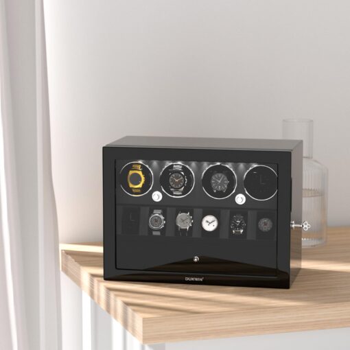 DUKWIN Watch Winder for 4 Automatic Watches, Watch Winders with Watch and Jewelry Storages, Super Quiet Mabuchi Motor with High-Gloss Piano Lacquer Finish,Built-in Illumination - Image 2