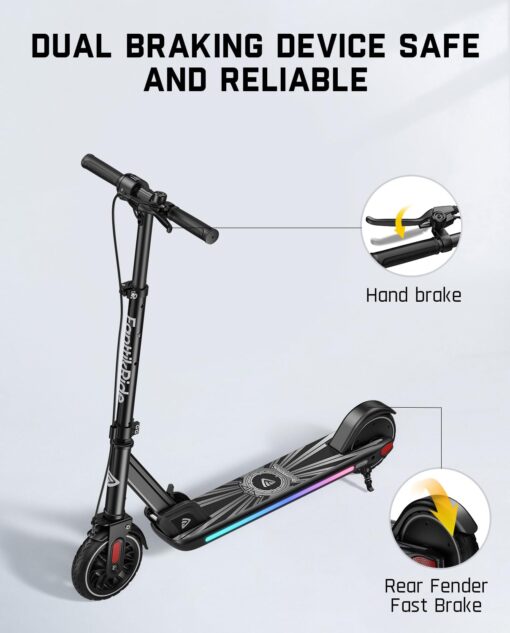 FanttikRide T9 Apex Electric Scooter for Kids 4.3-5.6 ft,200 W Motor, LED Colorful Lights with Bluetooth Music Speaker, 7/10/12 MPH Digital Display, Adjustable Height, Foldable, Up to 40 mins,Black - Image 6