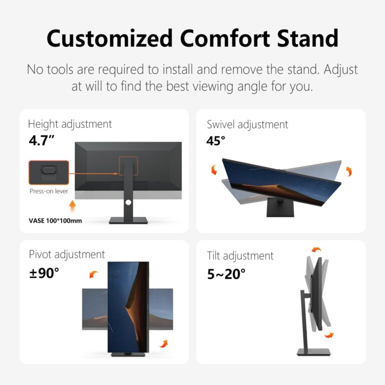 INNOCN 29C1F-D 29" Ultrawide Monitor USB Type C 21:9 IPS Display WFHD 2560 x 1080P 350Nits 99% sRGB DP HDMI Computer Monitor, 75Hz, Split Screen, Height/Pivot Adjustable, Wall Mountable - Image 2