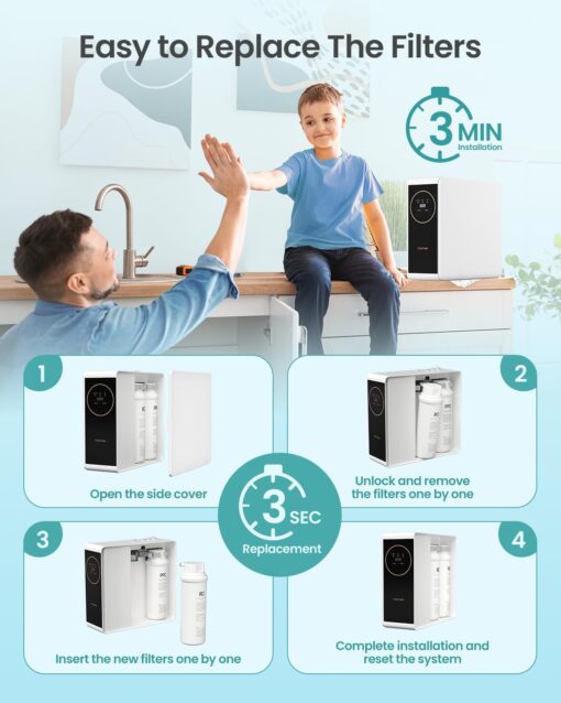 Tankless Reverse Osmosis System 600GPD NSF Certifed, Under Sink RO Water Filtration System TDS Reduction from 500 to 20, Tankless ro System 2.5:1 Pure to Drain Ratio for Home Kitchen Apartment(Grey) - Image 3