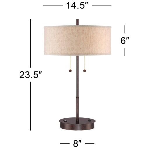 360 Lighting Nikola Modern Accent Table Lamps 23.5" High Set of 2 with Hotel Style USB and AC Power Outlet in Base Bronze Slim Fabric Drum Shade for Living Room Desk Bedroom House Bedside - Image 7