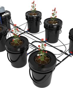 RDWC Top Feed Drip Hydroponics Systems 6 Buckets + Reservoir, Recirculating Deep Water Culture Hydroponic Bucket System, 5 Gallon Hydroponics Grow System Kit with Water Pump, Air Pump