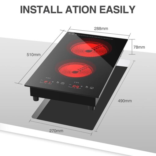 Electric Cooktop 2 Burners,110v Electric Stove Top,ANHANE Infrared Burner 12 Inch Built-in Double Induction Cooktop,20 Temperature,Compatible for All Cookware with Plug - Image 5