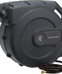 Giraffe Tools Retractable Garden Hose Reel 1/2 Inch x 155 with 5 ft Leader Hose, Heavy Duty, Any Length Lock, Slow Return System, Wall Mounted and 180 Deg Swivel Bracket
