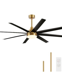 65 Inch Ceiling Fan with Light and Remote, 8-Blade, Reversible DC Motor, 6-Speed, Timer, Industrial Ceiling Fans with Led Light Chandelier for Bedroom Office (Gold & Black)