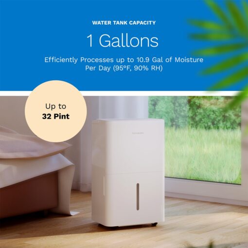 hOmeLabs 2,400 Sq. Ft Dehumidifier – 32 Pint, High-Efficiency Moisture Removal for Home, Bedroom, Bathroom & Large Rooms – Powerful Humidity Control, Quiet & Portable with Auto Shut-Off - Image 4