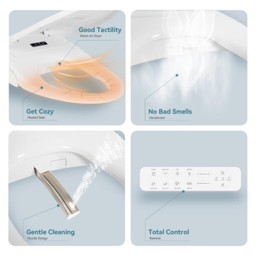 Electric Bidet Toilet Seat, Elongated V-shaped Heated Bidet with Dryer and Warm Water, Rear and Front Washing, Self-Clean Nozzle,Soft Close Toilet Seat with Remote Control, LED light and Deodorization - Image 5