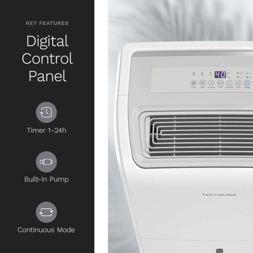 hOmeLabs 3500 Sq. Ft. Dehumidifier with Pump - Ideal for Medium to Large Rooms and Home Basements - Powerful Moisture Removal and Humidity Control - 40 Pint Capacity - Image 8