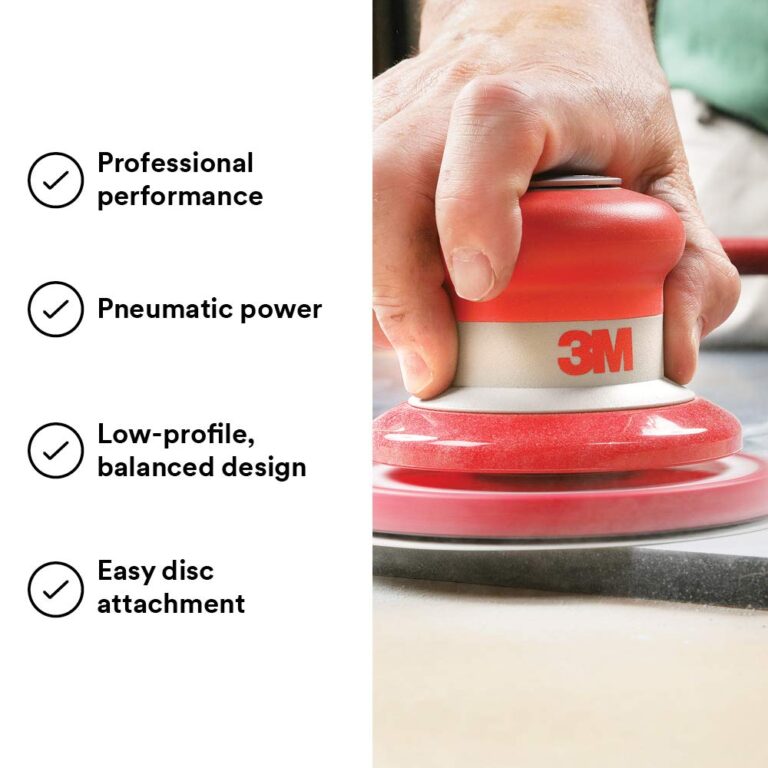 Cubitron Random Orbital Sander – Pneumatic Palm Sander – 6” x 3/16” Diam. Orbit – Stikit Disc Pad – For Wood, Composites, Metal – Original Series - Image 4