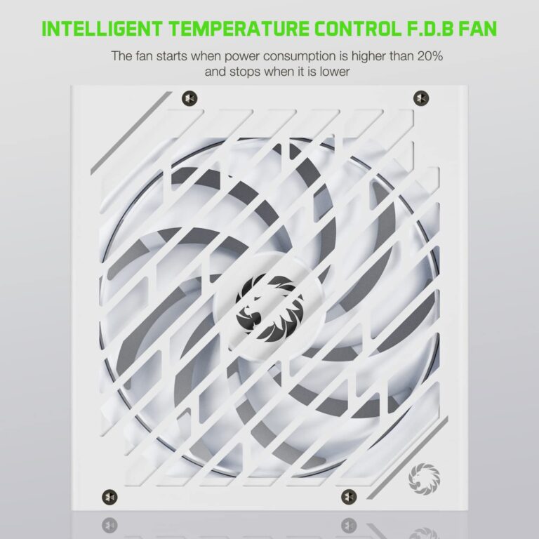 GAMEMAX Rampage Series 1050W ATX 3.1 & PCIe 5.1 80 Plus Platinum Certified Fully Modular Power Supply, 135mm F.D.B Fan, 105°C Japanese Caps, 10 Year Warranty, GX1050, White - Image 3