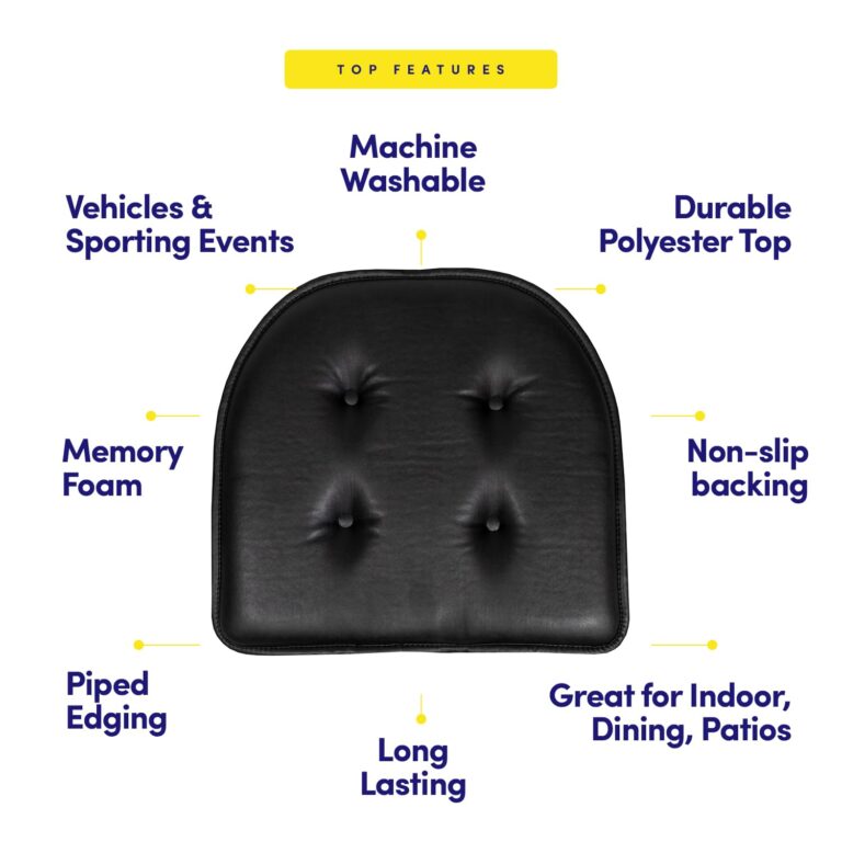 Sweet Home Collection Chair Cushion Memory Foam Pads Tufted Slip Non Skid Rubber Back U-Shaped 17" x 16" Seat Cover, 12 Pack, Faux Leather Black - Image 3