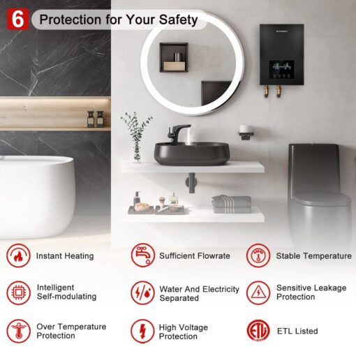 Tankless Electric,ECOTOUCH 9KW 240V On Demand, Self-Modulating Instant Hot Water Heater ECO90 Black - Image 7