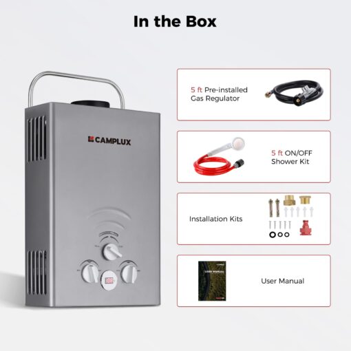 CAMPLUX Portable Water Heater 1.58 GPM, BW158G Propane Water Heater Outdoor, 41,000 BTU, Camping Shower, Easy to Install, Gray - Image 2