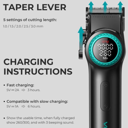 VGR Professional Hair Trimmer Hair Clippers for Men, Cordless Barber Clippers and Trimmers Set, Zero Gap T-Blade Hair Cutting Kit, Rechargeable Edgers Clippers with LED Display, V-001&V-977 - Image 6