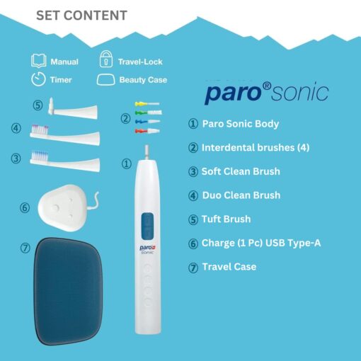 Paro Sonic Electric Toothbrush Hydro Dynamic Effect. Sensitive hydrodynamic Electric Toothbrush Help Cleaning Efficiency. up to 80,000 MOV/Min Comes with Travel Bag and interdental Brushes - Image 4